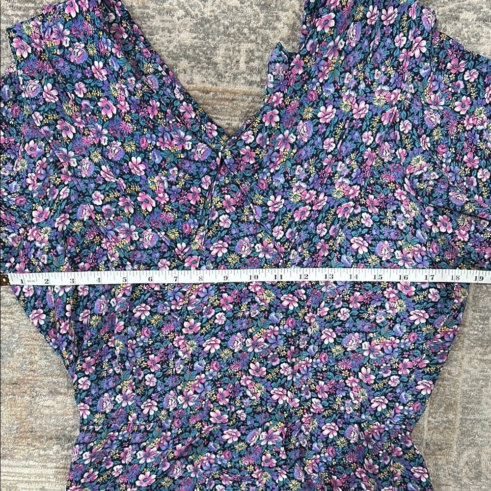 Karin Stevens V Neck Peter Pan Collar  Sheer Flutter Floral Purple Dress Size 10 - Picture 7 of 12